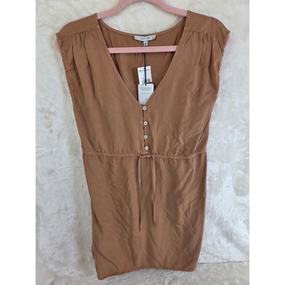 Love Tree Womens Tencel Lyocell V-Neck Button Front Drawstring Top Orange Small
